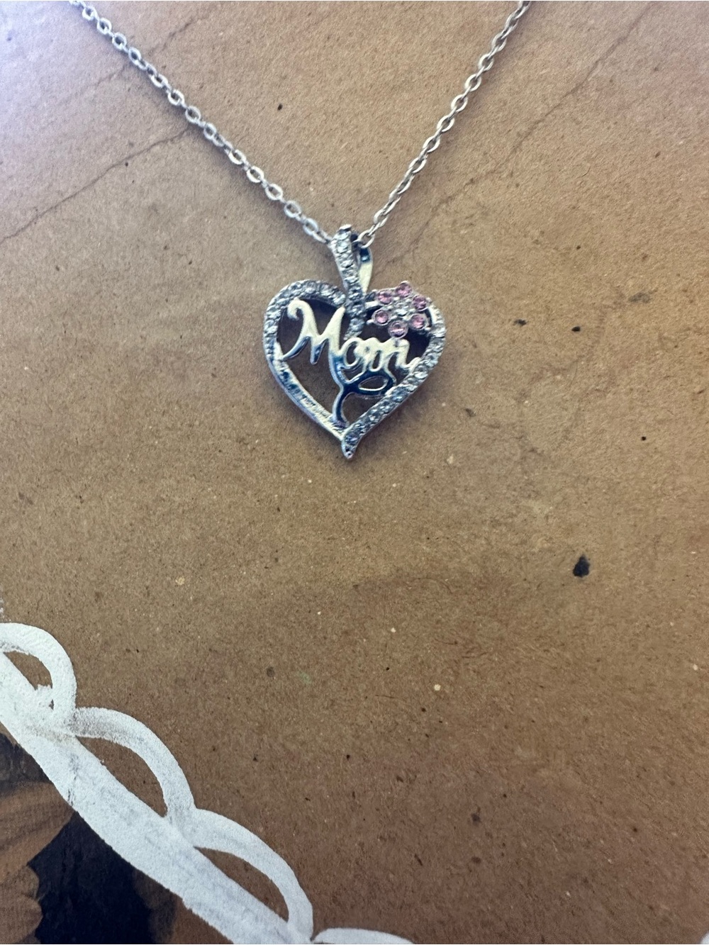 Mother Heart Pendant Necklace in Silver with Pink Accents